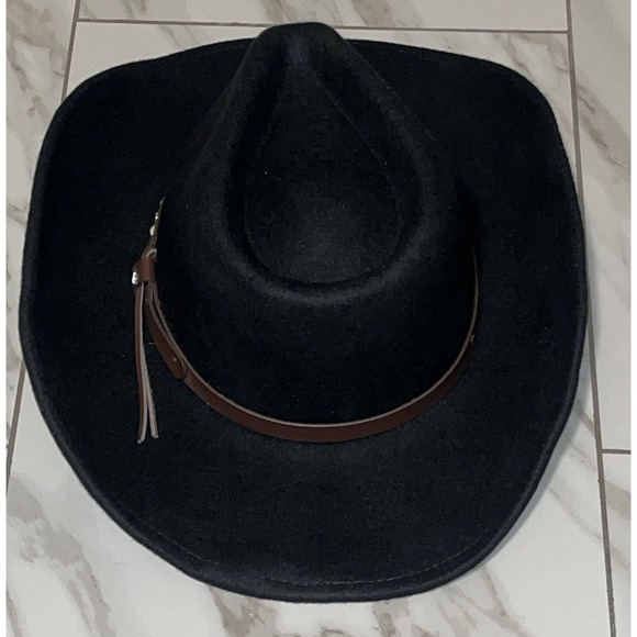 House of Harlow 1960 Black Wool Western Hat Studded Leather  display picture 2